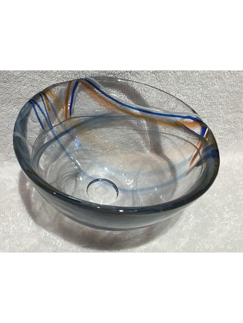 Kosta Boda Hand-blown Art Glass Bowl w/Multicolor Swirl Design 6.25”D x 3.5”H
